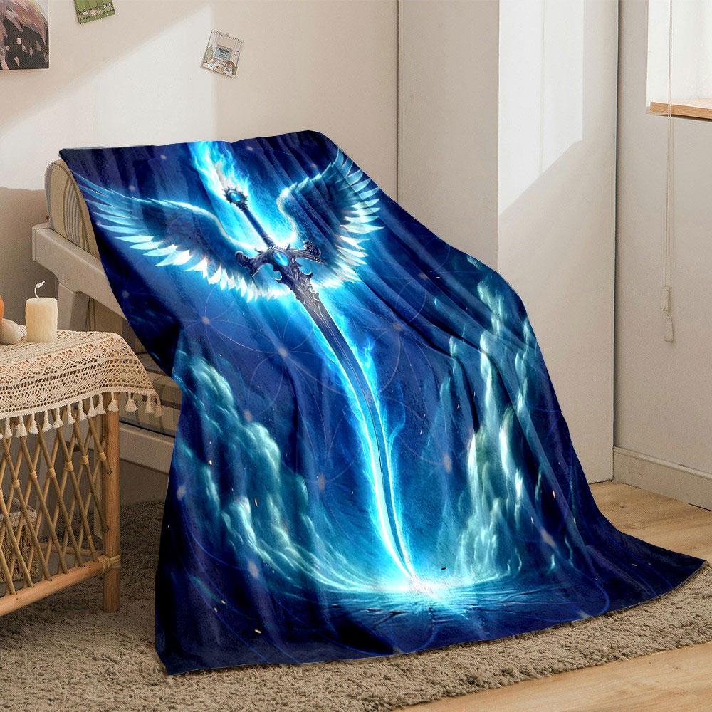 "Glowing Sword with Angel Wings Design" Print Blanket Soft and Cozy Perfect for the Living Room Bed Sofa or a Nap,gift