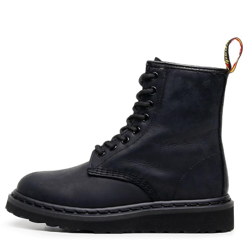 Real Wool First Layer Crazy Horse Black High-top Locomotive Boots Women's Classic Short Boots Men's and Women's Leather Boots Round Head Trend