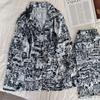 Printed Satin Pajamas Women's 2-piece Pajama Set Long-sleeved Trousers Pajama Set Loose Casual Home Wear Pajamas Casual Wear