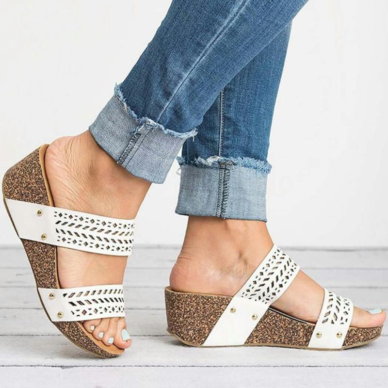 

Модные женские сандалии 2024 года, новая обувь, модная женская обувь, женские сандалии для ходьбы с открытым носком, нескользящие, Zapatillas Mujer, женские туфли на танкетке 35 белый