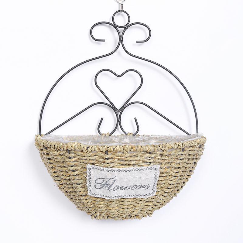 Pastoral Handmade Woven Straw Wall Hanging Flower Basket Decoration
