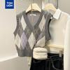 Dámská retro argyle pulovrová vesta s výstřihem do V TonLion