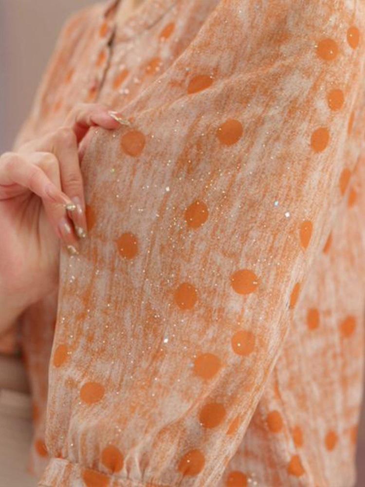 Elegant 2026 Age-Reducing Polka Dot Blouse - Stylish Three-Quarter Sleeve Summer Top