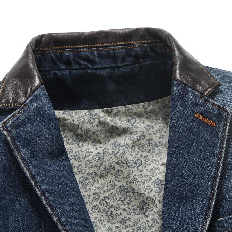 Spring and Autumn Men's Casual Denim Suit Large Size Two Button Suit Business Men's Jacket Top