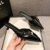 Fashion Women's Mules Summer Slippers Gothic Designer Shoes Gold Heels Sexy Sandals Elegant Medium Heel Party Pointed Toe Buckle Slides