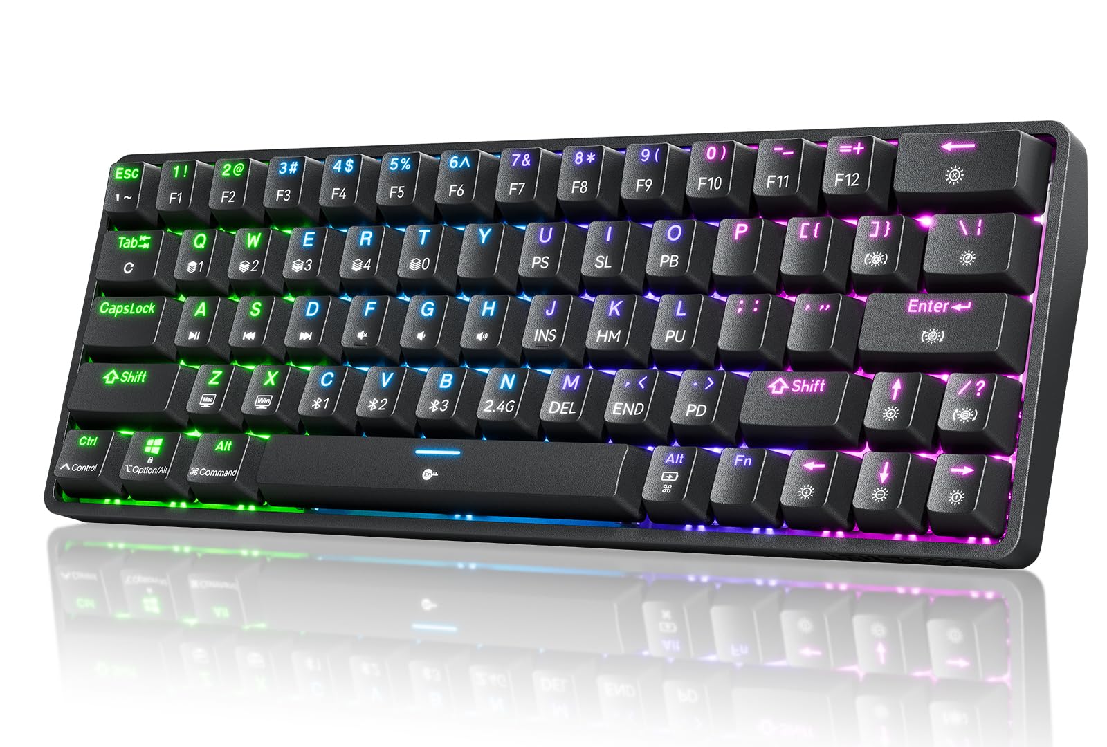 

Dierya DK63 Wireless Gaming Mechanical Blue Switch Mechanical RGB Full Key English Compatible with Blue Keyboard, Bluetooth/2.4G/Wired Connection, чорний