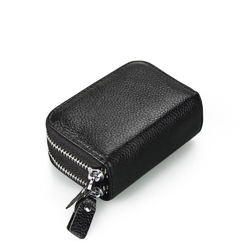 Anti-Magnetic RFID Cowhide Accordion Card & Coin Holder - Korean Style