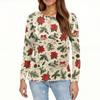 Women's Fashion Casual Slit Hem Round Neck Long Sleeve Loose Christmas Printed T-Shirt Ladies Top