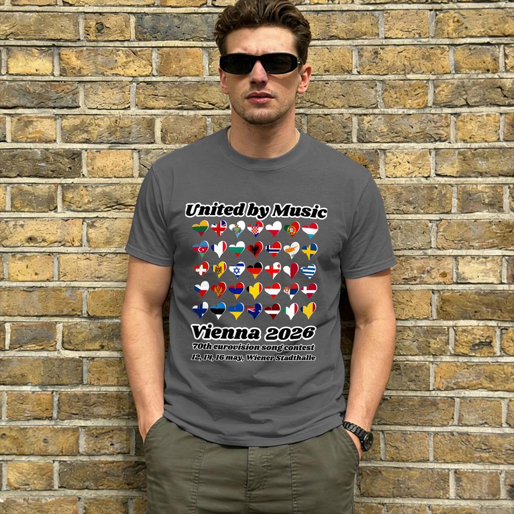 United by Music 2026 T Shirt Summer Eurovisions Song Contest 100 Cotton T Shirts For Unisex Trending Pattern Short Sleeve