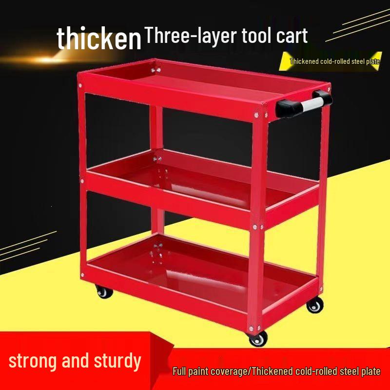 Three-Tier Mobile Tool Cart & Bicycle Repair Stand: Multifunctional Hand Truck with Hardware Tools Shelf for Auto Repair Parts.