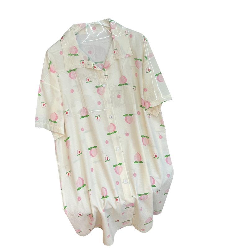 Light pink peach small fresh summer pattern nightdress summer simple bubble wrinkle loose loungewear