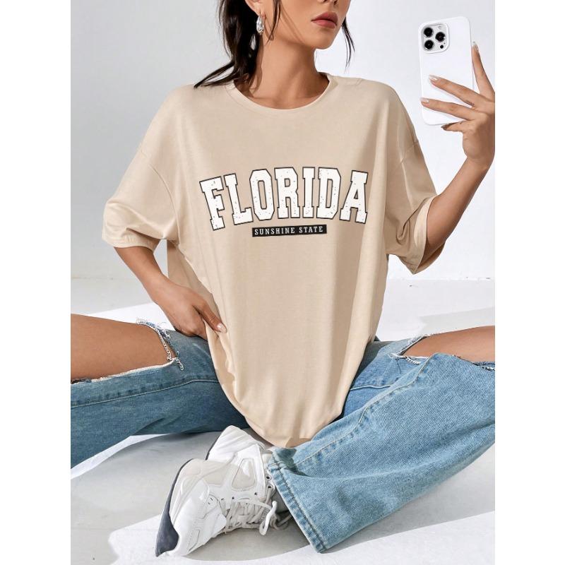 Koszulki damskie Florida Sunshine State USA Miasto Klasyczny Wzór Literowy Luźne Oversize Odzież 100% Bawełna Streetwear T-shirt
