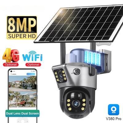 Nová 4K 8MP solárna kamera 4G/WiFi s dvoma obrazovkami, vonkajšia bezdrôtová PTZ bezpečnostná ochrana s dvojitým objektívom Automatické sledovanie CCTV sledovacie kamery