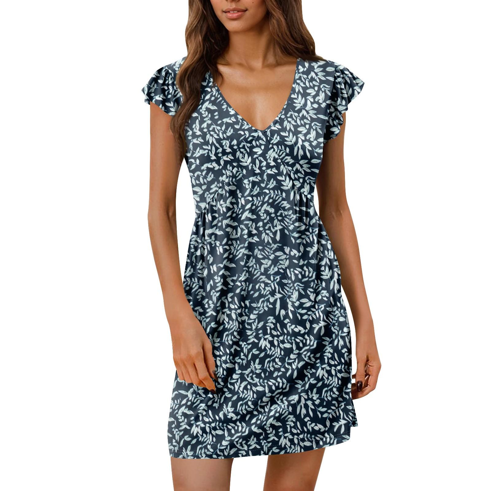 

Женские летние платья, свободные сарафаны без рукавов с U-образным вырезом и карманами M тёмно-синий