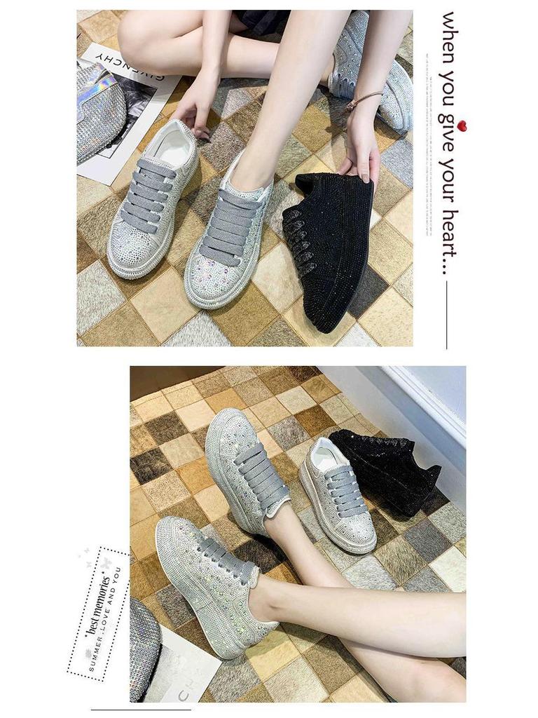 Women's 2024 European Rhinestone Dad Shoes - Thick-Soled Casual Platform Sneakers