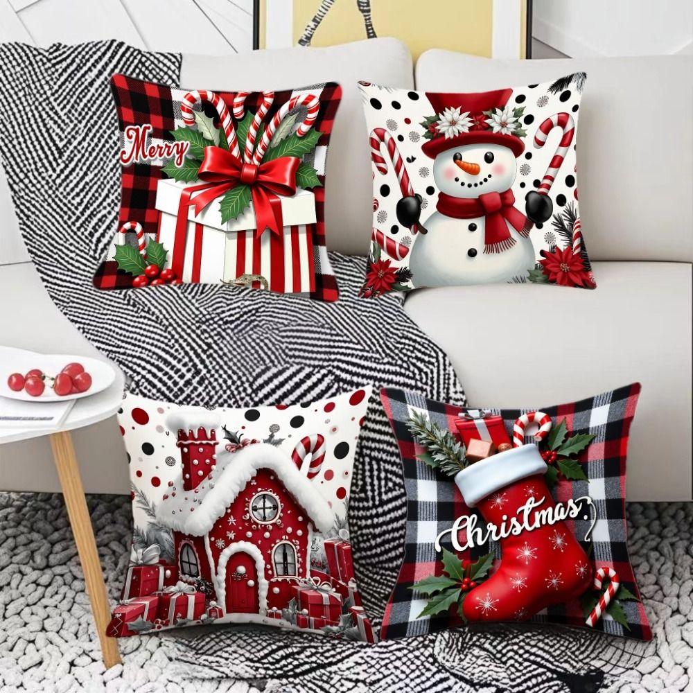 Christmas Cushion Cover Christmas Tree Pattern Snowflake Decorative Pillowcase Santa Claus Cartoon Square Shape