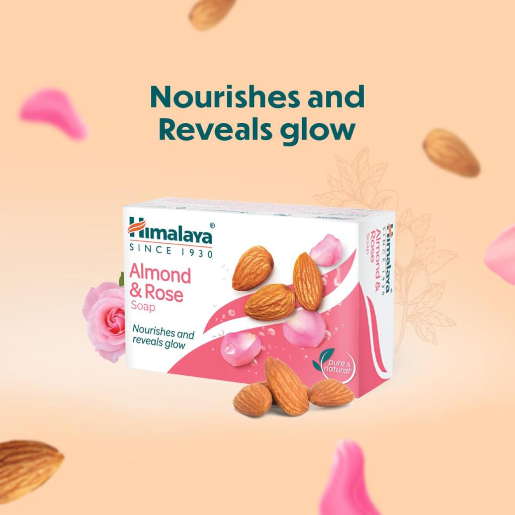 Himalaya Herbals Almond & Rose Moisturizing Soap Bar For Soft & Rejuvenated Skin, 75g, Gentle Daily Body Cleansing Bath Bar