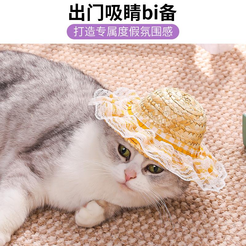 Popular Korean Straw Hat Foreign Style Farmer Hat Sun Hats Pet Cat Funny Retro Cute Bow Fashion Pet Products