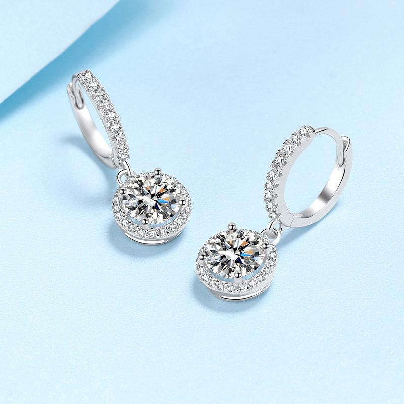 S925 sterling sølv øredobber for kvinner runde moissanite øredobber belagt pt950 gull øre smykker