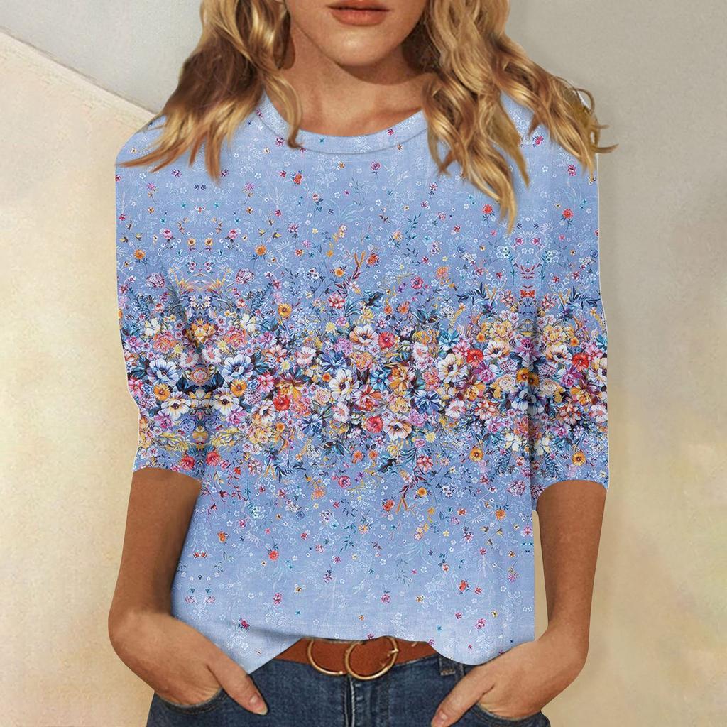 3/4 Sleeve Shirts For Women Cute Print Graphic Tees Blouses Casual Plus Size Basic Tops Pullover