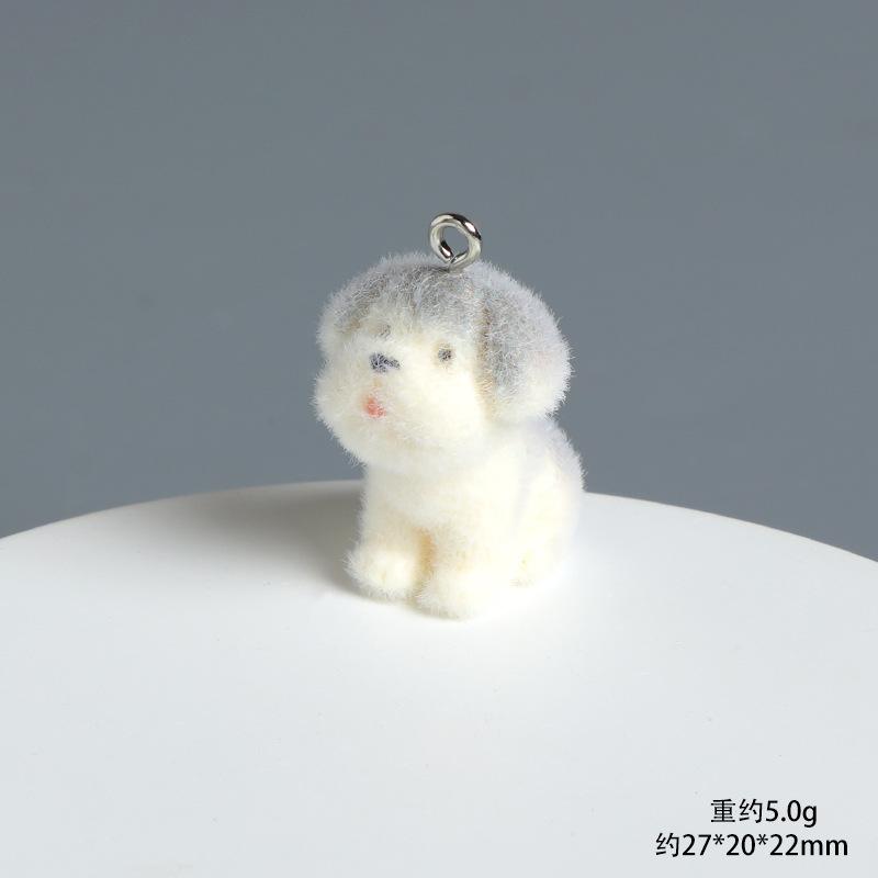 Cute Flocked 3D Dog Resin Figure Animal Statue Keychain Pendant for DIY Crafts Home Desk Decor Kawaii Gift Ideas