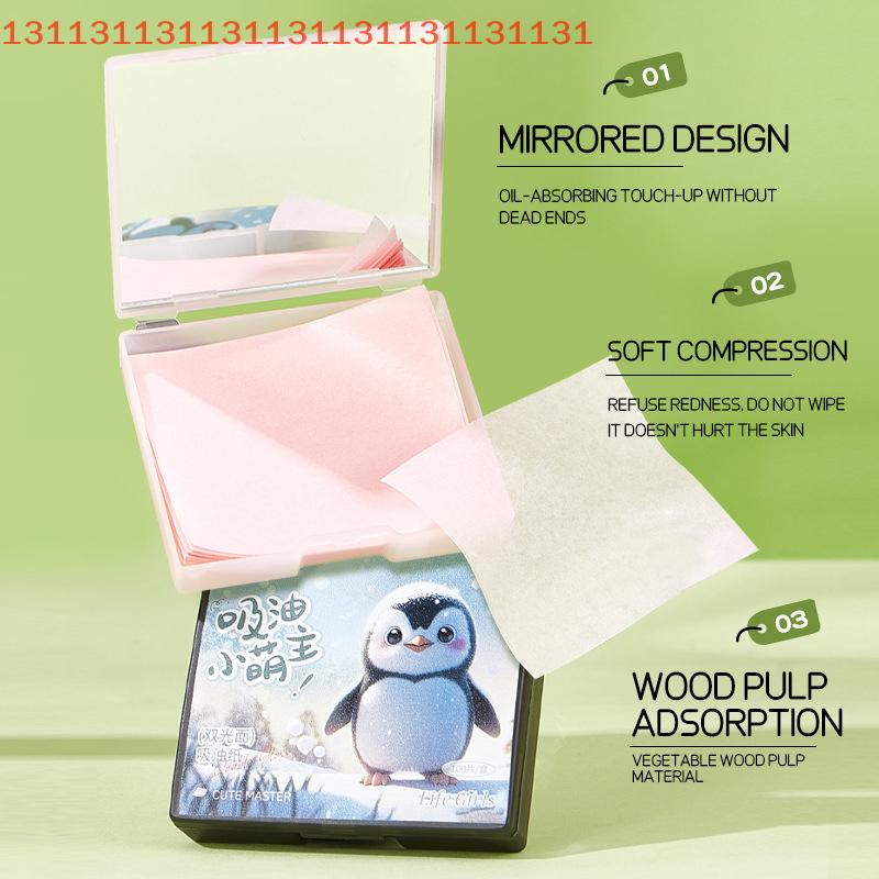 100 Sheets Portable Facial Oil-Blotting Paper with Case Mirror Puff Wood Pulp Makeup Setting Oil-Control