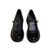 Versatile Round Head Thick Heel British Style Black Retro Small Leather Shoes for Women's New Shallow Mouth French Mary Jane Small Leather Shoes Fo