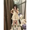 Vintage Milk Sweet Small Fly Sleeve Dress Women's Summer Fungus Lace Princess Doll Short Dress Small Man