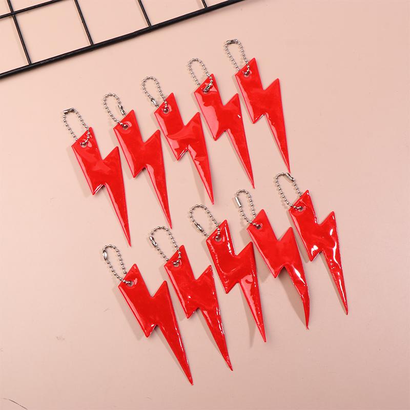 10Pcs Reflective Lightning Keychain High Brightness Reflective Night Keyring Portable Night Safety Key Chain Student Bag Pendant