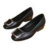 Shallow Thick Heel Single Shoes Women's Summer New Comfortable Leather Round Head Leather Shoes Soft Sole Soft Leather Middle Heel Women's Shoes