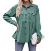 Women's Casual Long Sleeve Stand Collar Corduroy Solid Color Top Shirt
