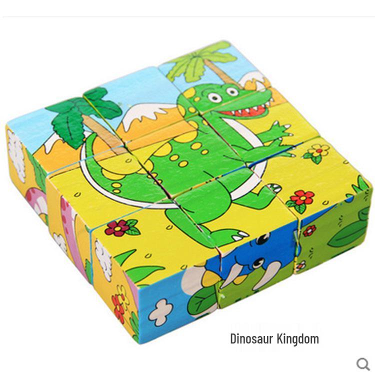Children's 9-Piece Wooden 3D Puzzle Blocks - Six-Sided Painted Creative Toy for Kindergarten 