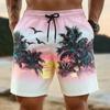 New Summer Hawaiian Men's Quick-Dry Swim Trunks, Sunset Palm Tree 3D Printed Beach Shorts, Elastic Waist Summer Surf Swimwear, C