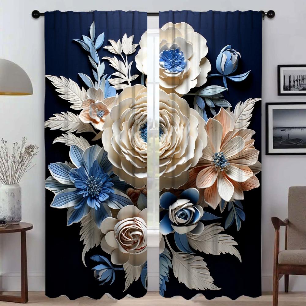 Modern Living Room Curtains 2 Pieces 3D Flower Curtains for Bedroom Blinds Blackout Curtain Partition Halloween Decoration Child