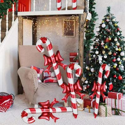 5/10Pcs Red Candy Cane Xmas Ornaments Balloons Party Inflatable Stick  Home New Year Party Supply