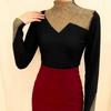 Autumn/Winter Rhinestone Long-Sleeve Top: Age-Reducing, Warm, Half-High Collar Fleece Base Layer Shirt
