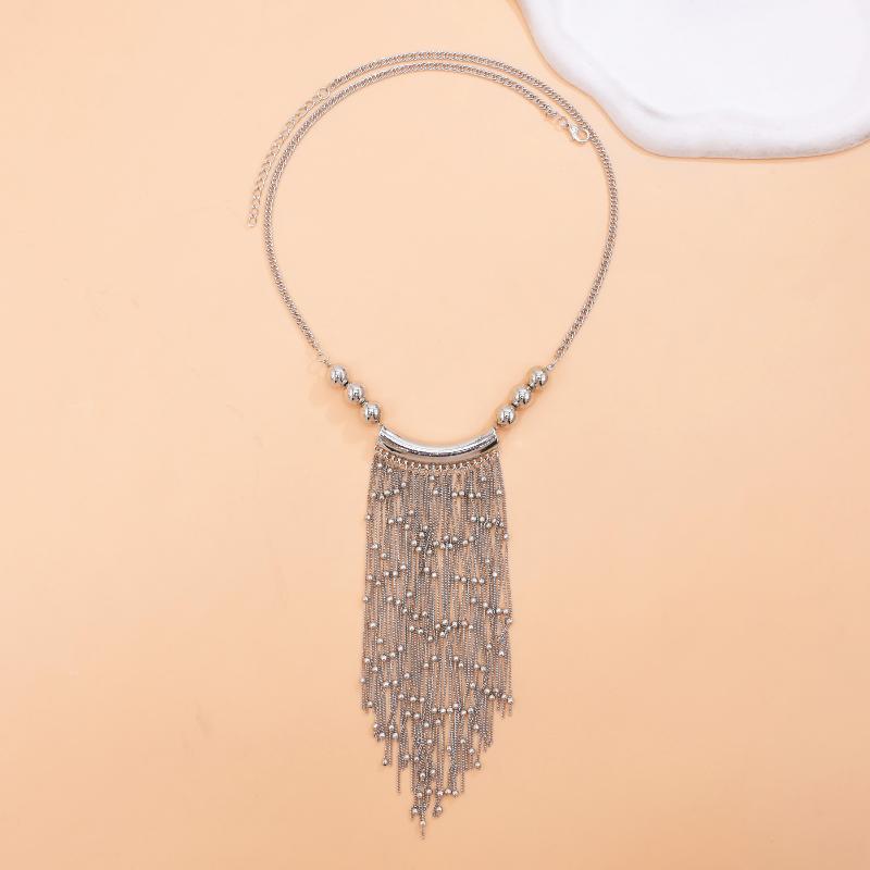 Fashion Alloy Handmade Bead Necklace With Tassel Pendant Exaggerated Personality High Quality Vintage Jewelry Accessory Gift