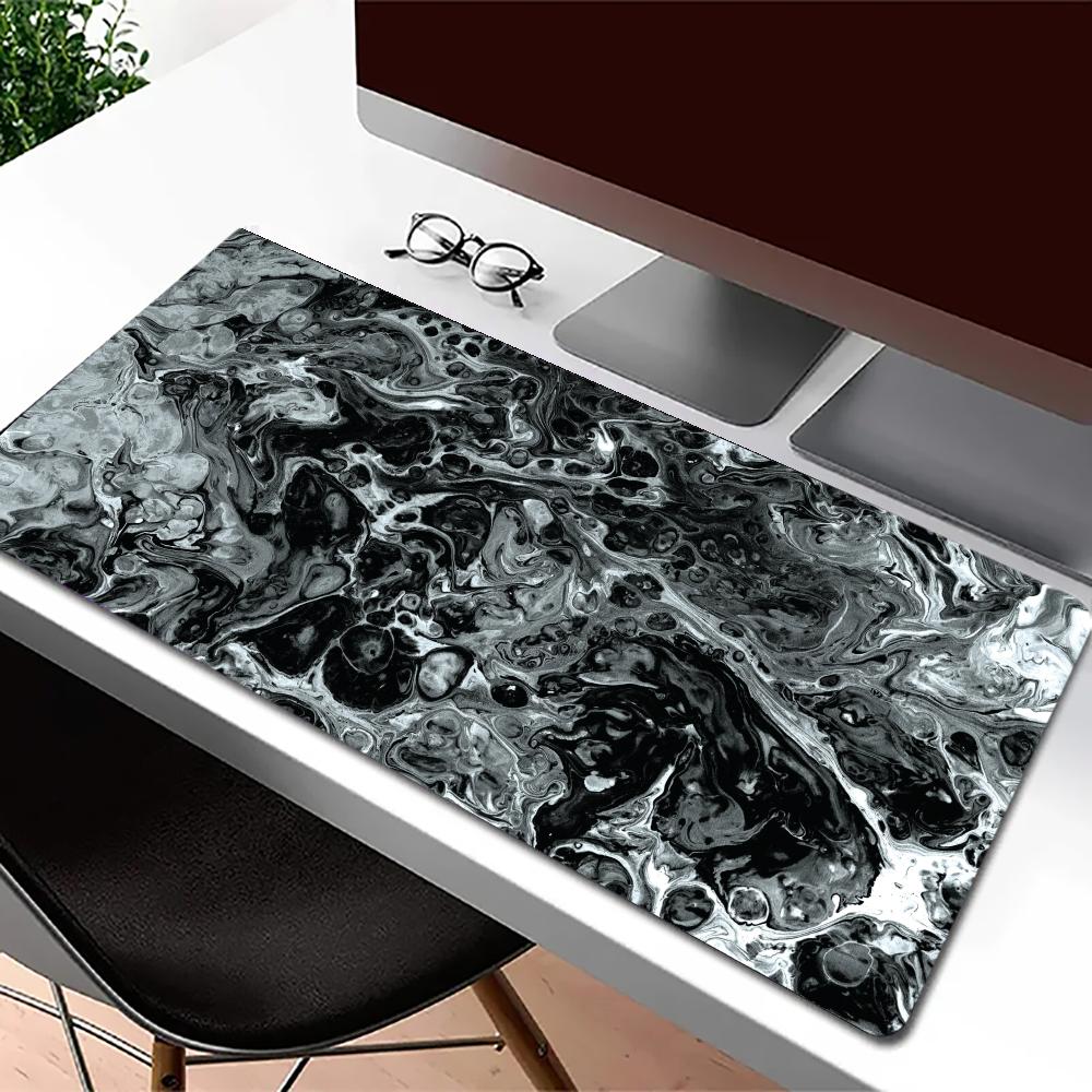 White and Black Abstract Liquid Mouse Pad XXL Large Desk Mat Non-slip Rubber Gaming Keyboard Mousepad Office Computer Table Mat