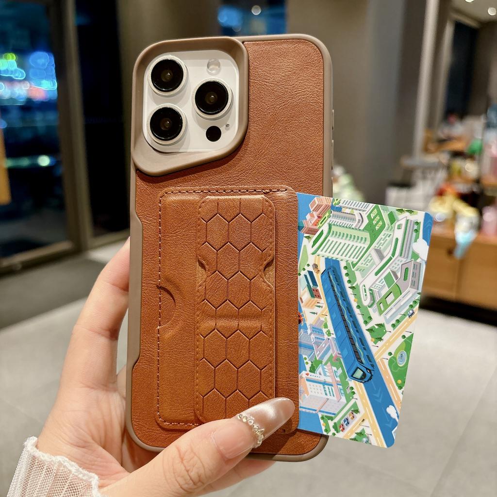 Matte Leather Texture Card Holder Stand Case For iPhone 17 16 15 14 13 12 11 Pro Max Wallet Protection Anti-Scratch Back Cover