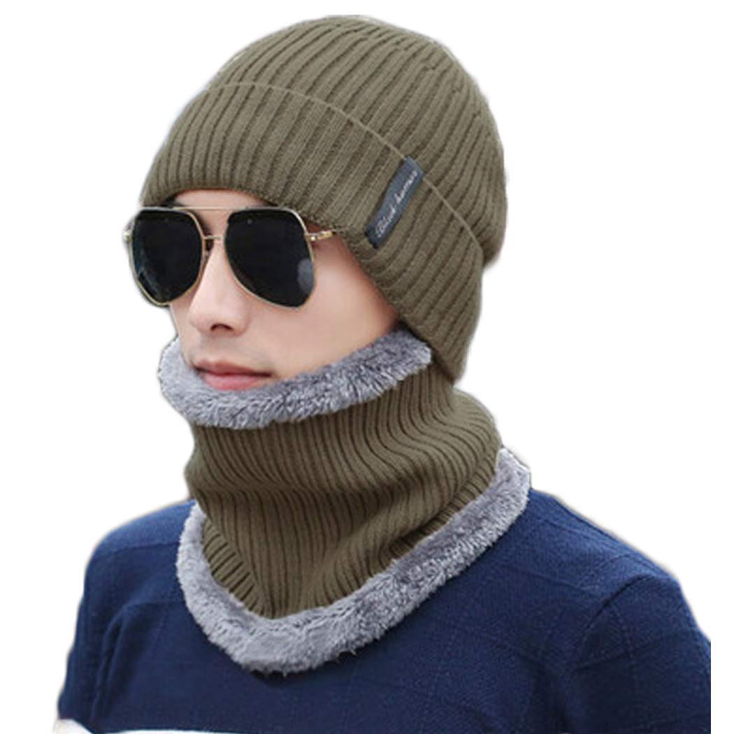 

Teddy Knit Hat and Snood Warm Comfortable Knit Cap for Fall and Winter Men s 2-Piece Set, Fleece-Lined, (Khaki, Medium)