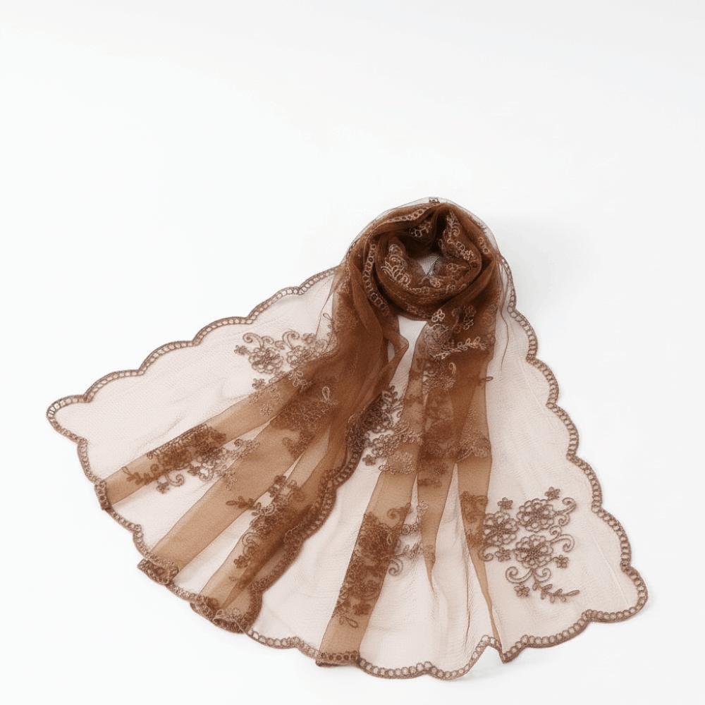 Lightweight Sheer Shawl Embroidered Summer Hijab Mesh Stole Floral Headwrap Sun Protection хаки