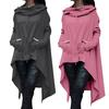Women Solid Color Asymmetric Hem Drawstring Hooded Sweatshirt Loose Poncho Coat