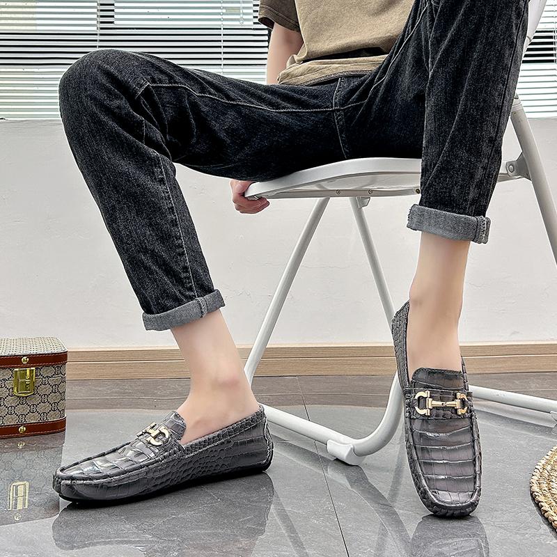 Men’s Moccasins Green Driving Shoes Red Leather Flats Casual Slip-ons Plus Size Color Orange Shoes for Men