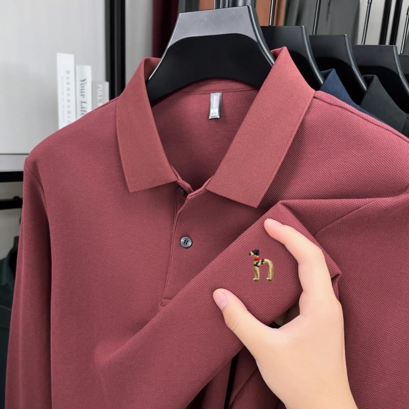 100% Ren Bomull Langermet Herre Poloskjorte Lett Luksusmerke Mote Tegneserie Valpebroderi Business Casual Ny T-skjorte