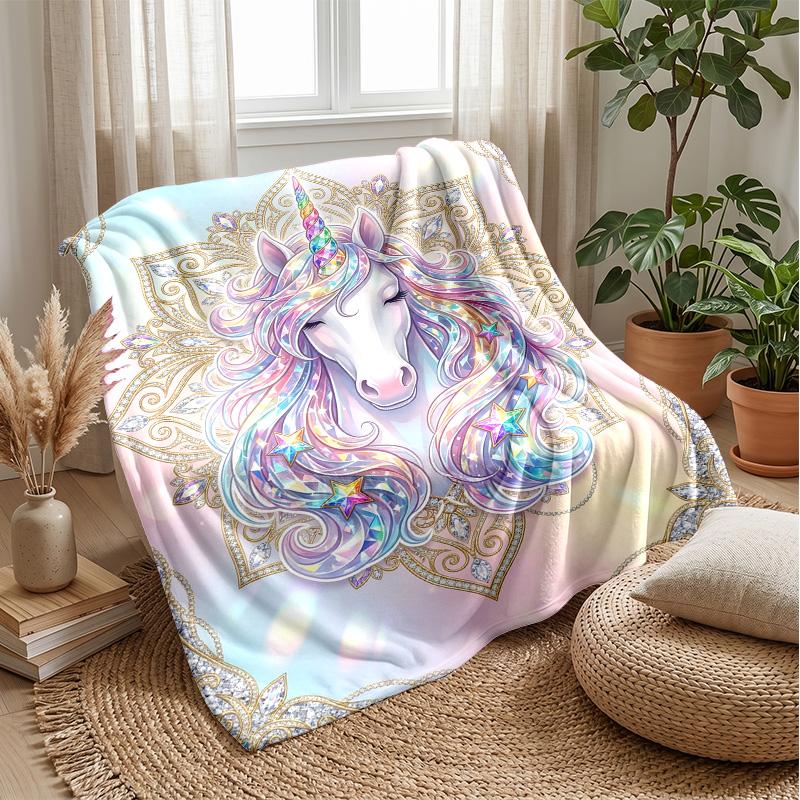 Magical Winter Unicorn Theme blanket Lightweight Warm Flannel Blanket Decorative Throw Blanket for Home Decoration