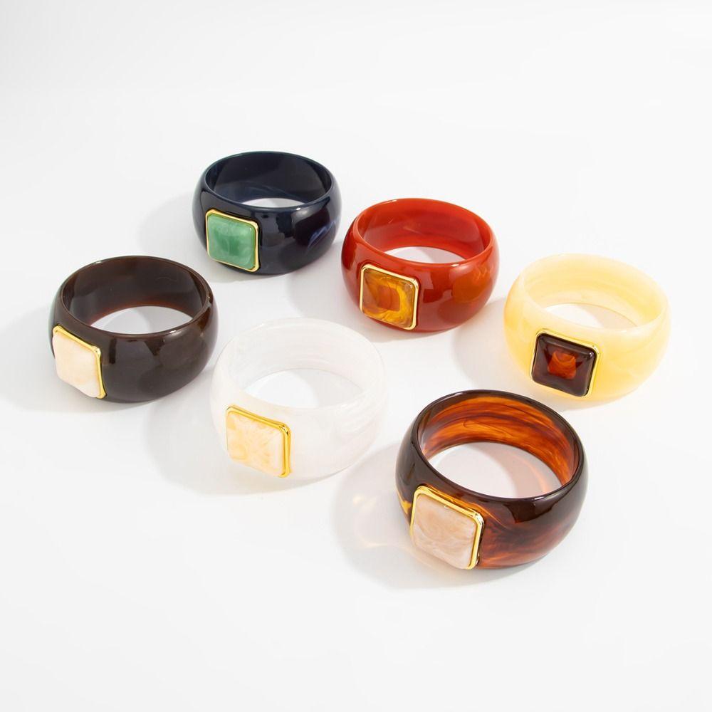Bohemian Irregular Wide Bracelet Geometric Retro Hand Ring Unique Acrylic Bangle Gift