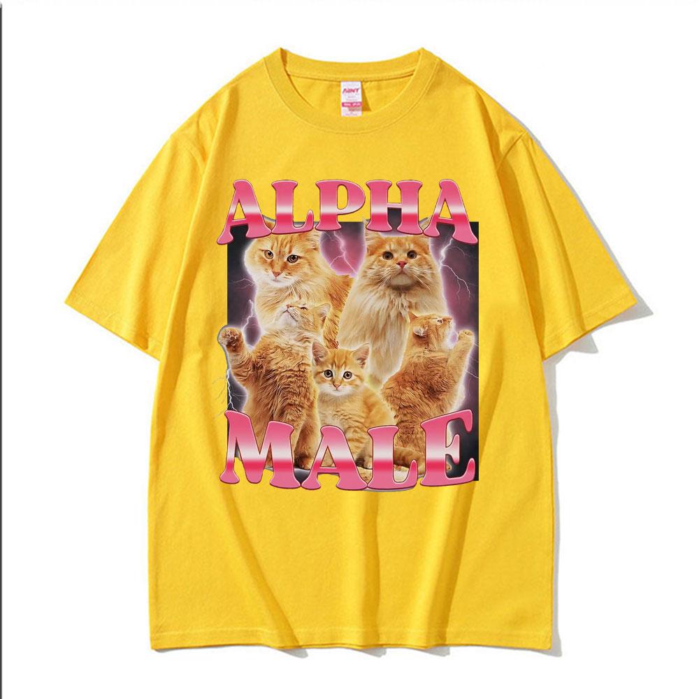 Alpha Male Cat Kitten Funny Meme T Shirt Men Women's Clothing Fashion Cute T-shirt Male Cotton Casual Short Sleeve T Shirt Tops