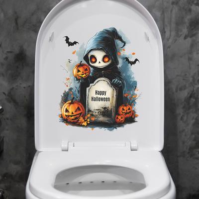 Halloween Ghost Tombstone Bat Bathroom Toilet and Toilet Stickers for Beautification and Decoration