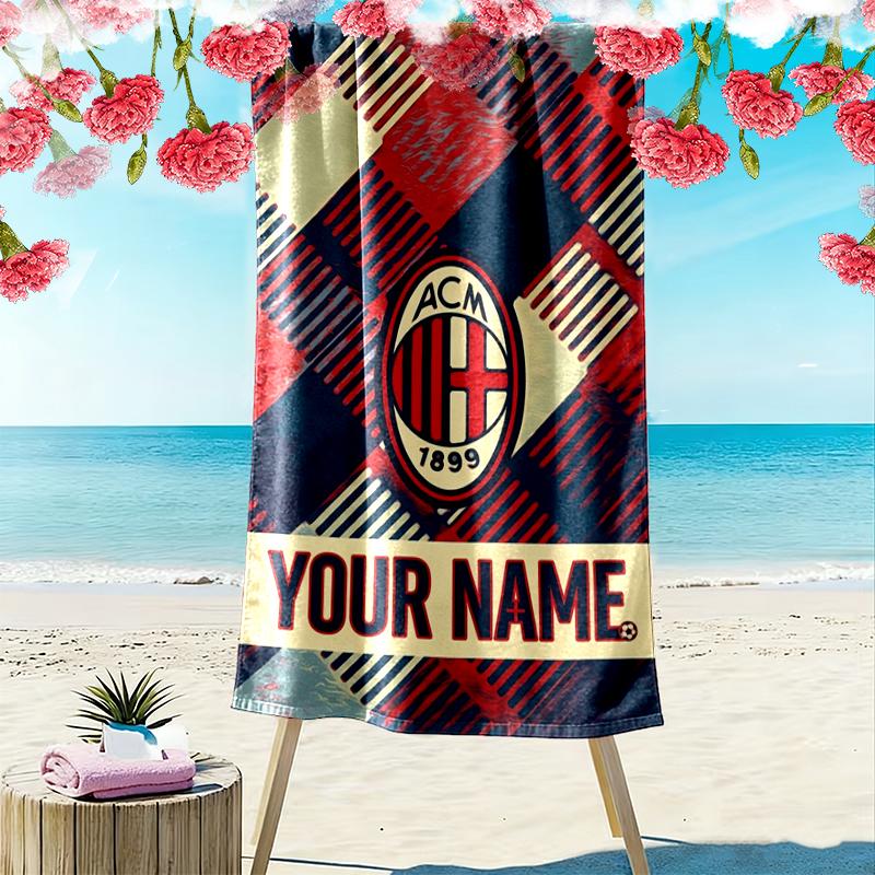 Custom Name Ac Milan Print Beach Towel, Large Soft Quick Dry Towel for Beach Camping Swimming