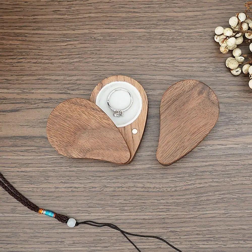 Portable Wooden Jewelry Box Walnut Wood Earring Storage Box Creative Engagement Ring Box  Birthday